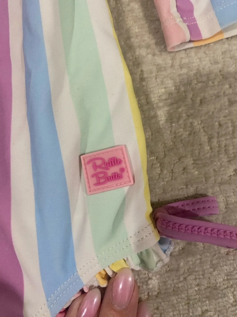 Ruffle Butts Kids One-Piece Swimsuit - Pastel Rainbow Stripes